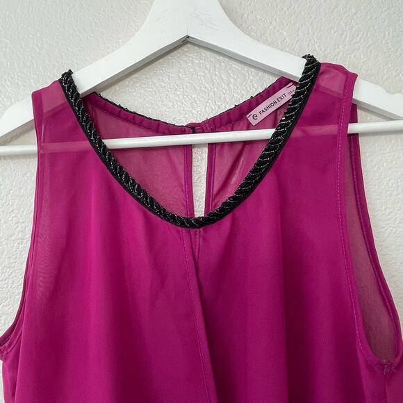 Fashion Exit Womens Pink Tank Blouse Draped Sleeveless Bead V-Neck Size Medium - Picture 3 of 8